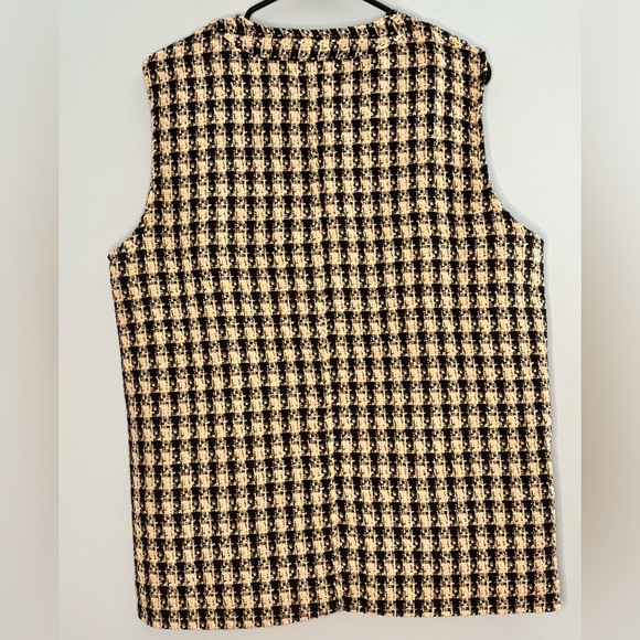 Women’s Promesa Plaid Tweed Utility Button Vest Size Medium Black Cream - Picture 3 of 6
